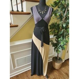 Dot's Maxi Dress Size M Black Tan Gray Chevron